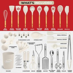 50 PCS Silicone Kitchen Utensils Set Complete Kitchen Set – 800°F Heat Resist…