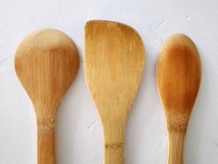 3 PAMPERED CHEF Wood Cooking Spoons OVAL ROUND Stir Fry SPATULA Bamboo Set