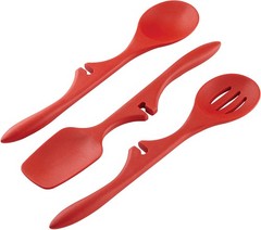 Rachael Ray Nonstick Lazy Spoonula, Solid and Slotted Spoon Set, 3 Pc Set, Red