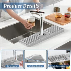 17.7 inch Faucet Mat for Kitchen Sink Splash Guard, 7° Slope Silicone Sink Wa…