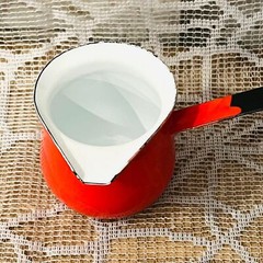 Red & White Enamelware Long Handled Ladle Vintage