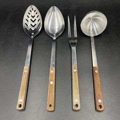 Vintage Stainless Steel Cooking Utensils Wood Handle Japan Unbranded Set of 4