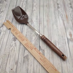 Vintage Brown Nylon Solid Serving Basting Spoon Farmhouse Wood Handle Unbranded