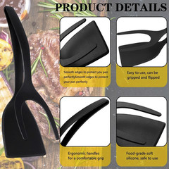 1pc 2-in-1 Grip & Flip Spatula Tongs: Non-Stick Nylon Egg Pancake Turner – NEW