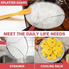 PLACHIDAY Splatter Screen for Frying Pan & Food Strainer,13 Inch Stainless St…