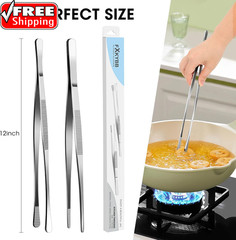 2 Pcs 12-Inch Stainless Steel Kitchen Utensils, Cooking Tongs, Kitchen Tweezers