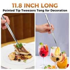 12 Inch Kitchen Tweezer Tongs, 2 PCS Stainless Steel Round & Precision Pointe…