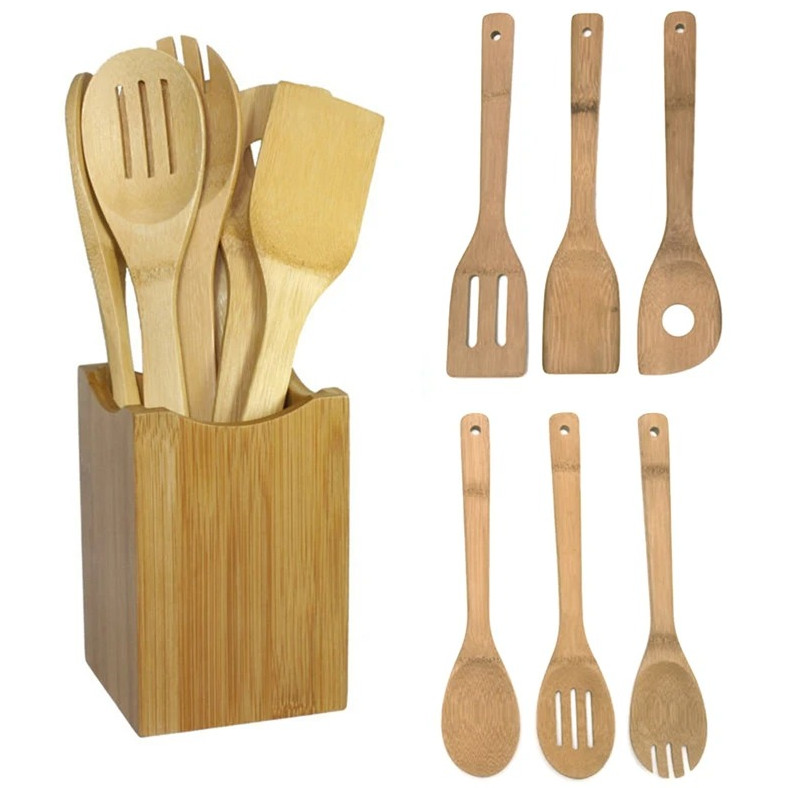 6pcs Bamboo Kitchen Utensil Set – Wooden Spoon & Spatula Cooking Tools – NEW