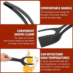 2Pcs 2 in 1 Egg Flipper Spatula Tongs Non Stick Grip Flip Omelet Pancake Black R