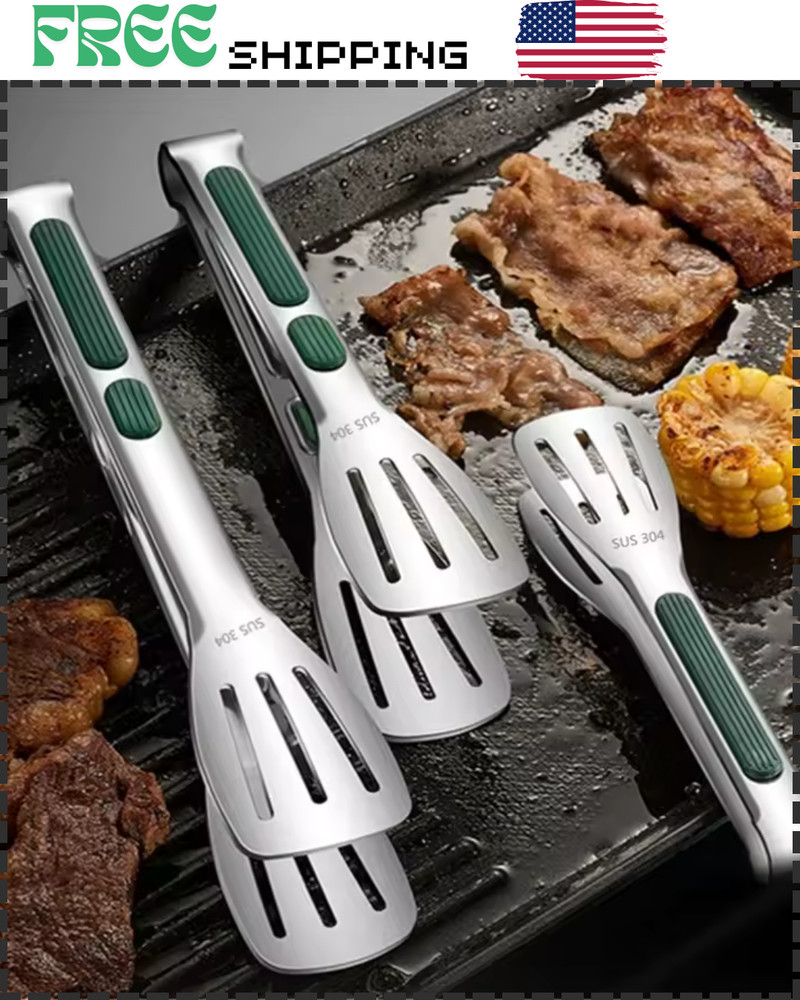 Stainless Steel Steak Clamp Food Bread Meat BBQ Clip Tongs Kitchen Cooking Tool