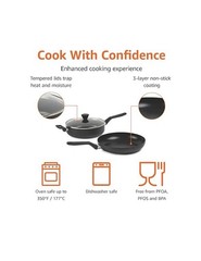 Amazon Basics 10-Piece Hard Anodized Nonstick Stackable Cookware Set Space Saver