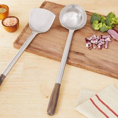 Fox Run Spatula and Ladle Wok Utensil Set, Set of 2, Removable Handles, Silver