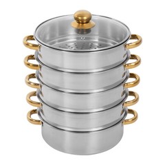 5-Tier 5L Cooking Pot Round Steamer Baskets Stainless Steel Lid Home Cookware