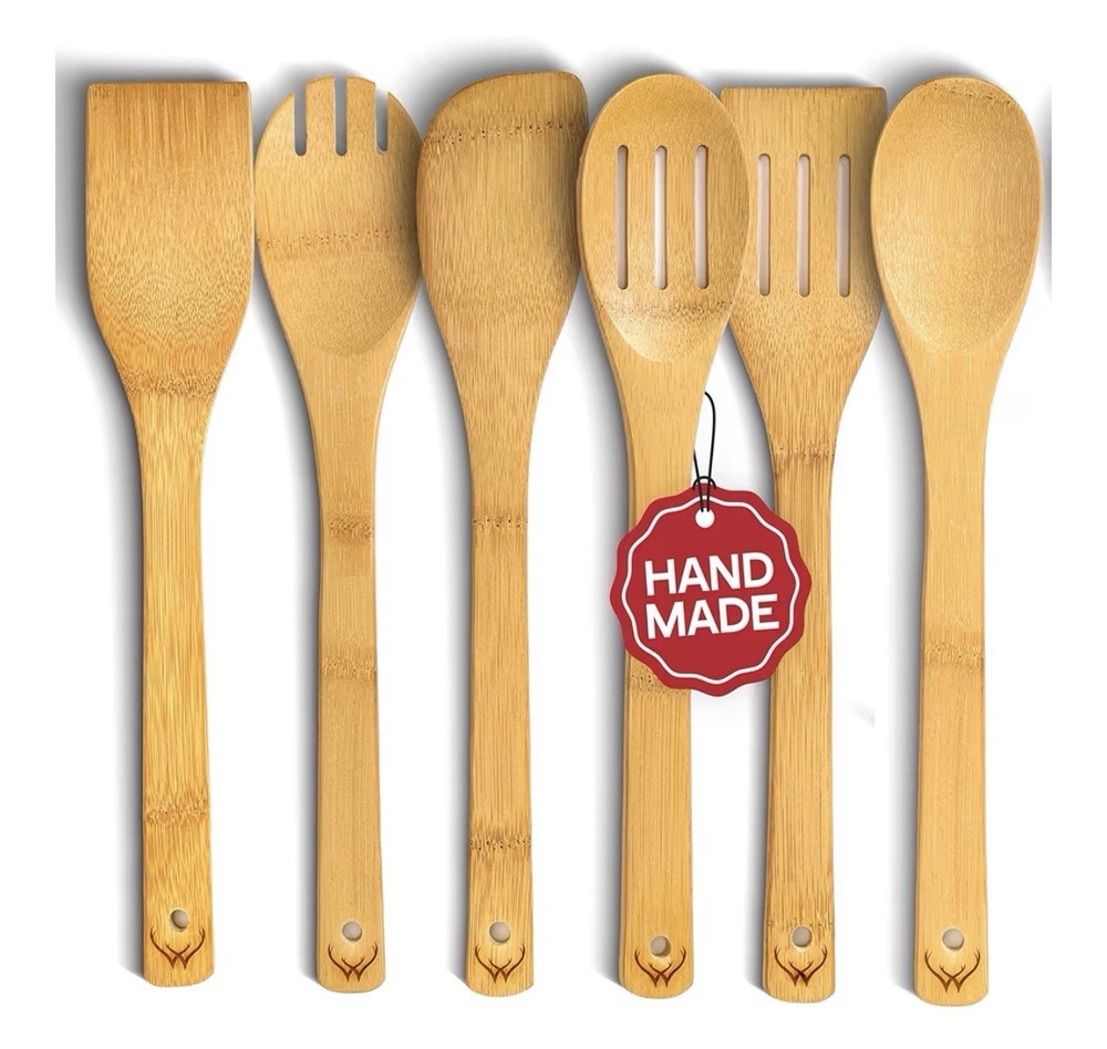 WOODLANDS USA Wooden Spoons for Cooking set of 6 safe for nonstick pans/Durable!