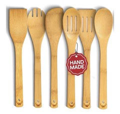 WOODLANDS USA Wooden Spoons for Cooking set of 6 safe for nonstick pans/Durable!