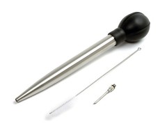 Stainless Steel Baster Turkey Chicken 3 piece Set Silicone Bulb Deluxe Norpro