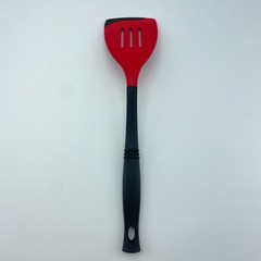 LE CREUSET Slotted Turner Spatula Red Black Silicone Kitchen Utensil 13.5in