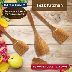Natural Acacia Wood Spatula Set 2 Pack Non Stick Cooking Kitchen Utensil Tools
