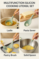 12 PCS Silicone Kitchenware Utensil Set with Wooden Handle & Holder Green