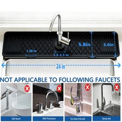 24 Inch Silicone Faucet Mat for Kitchen Sink, 7° Slope Fast Self-Draining Sin…