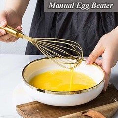 HAND MIXER STAINLESS STEEL EGG WHISK GOLD COLOR ECOFRIENDLY MANUAL EGG BEATER MI