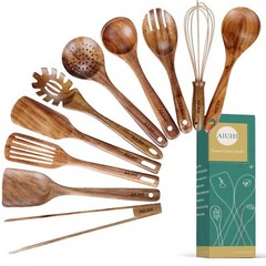 NATURAL TEAK WOOD KITCHEN UTENSILS WITH SPATULA AND LADLE 10