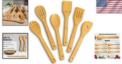 Cooking Utensil Set Bamboo Wooden Spoons Non-Stick Pan Safe Kitchen Tools 6pcs