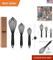 Dishwasher Safe Silicone Whisk, Sealed Waterproof Design Set of 3, Profession…