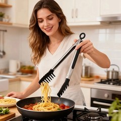 10 Inch Stainless Steel Food Tongs Pasta Salad Grilling Heat Resistant Handle
