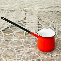 Red & White Enamelware Long Handled Ladle Vintage