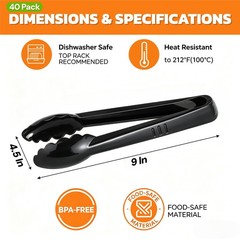 40 Pack Plastic Tongs for Serving, 9″ Disposable Buffet Tong, Heavy Duty Scal…