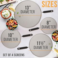 4-Piece Stainless Steel Splatter Guard Set (13″, 11.5″, 10″,8”) Fine Mesh Cover,