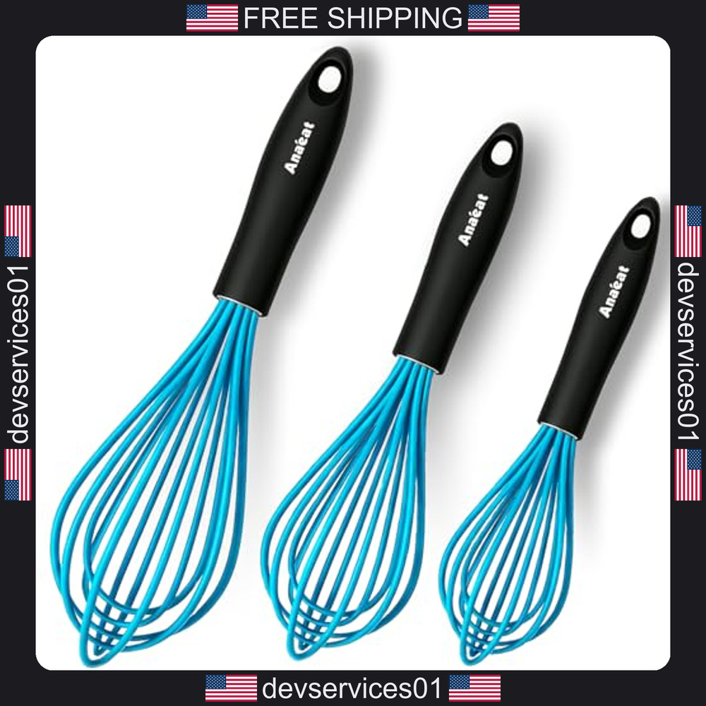 3 Pack Silicone Balloon Whisks for Non-Stick Cookware