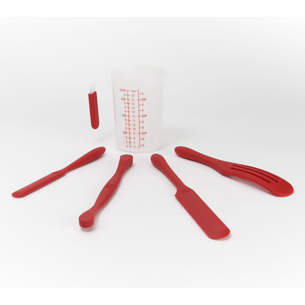 Mad Hungry 5 Pc Silicone Spurtle Baking Prep Set w/ Measuring Cup Red New in Box