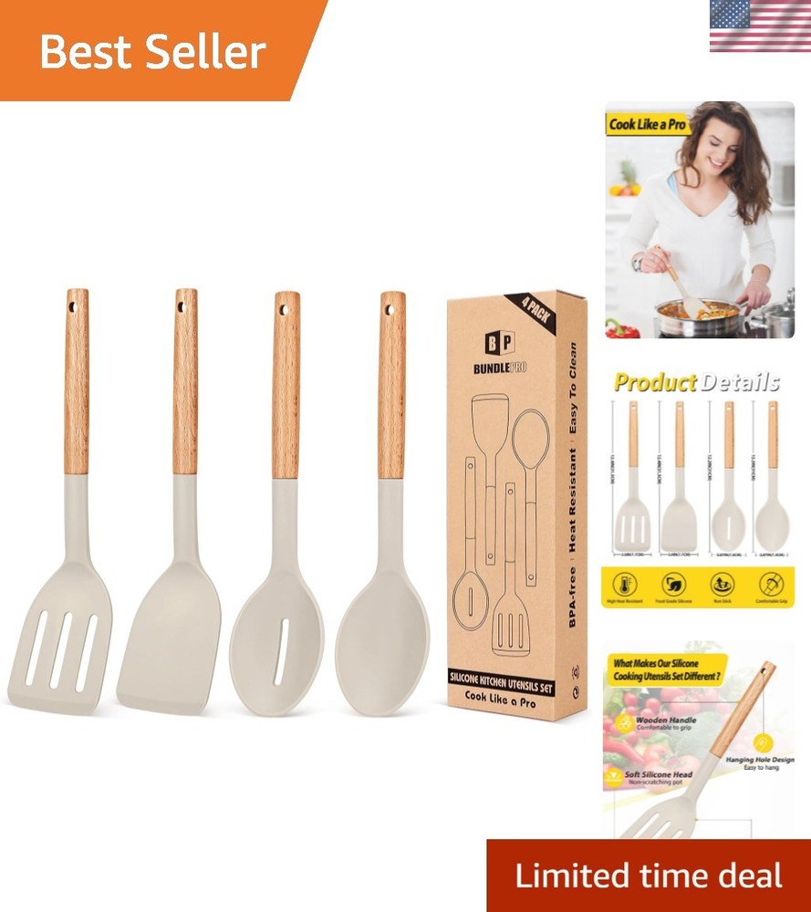 Pack of 4 Silicone Cooking Utensils Set, Non Stick Solid Spatulas and Heat Re…