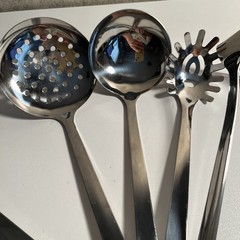 Stainless Steel Cooking Utensils Set Polished Finish Slotted, Ladle, Pasta, 7 Pc