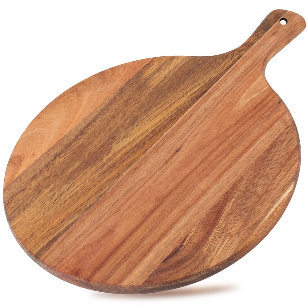 Dicunoy Acacia Wood Pizza Peel, 12″ Round Charcuterie Board with Handle, Cutt…