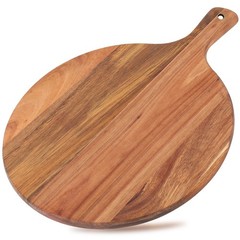 Dicunoy Acacia Wood Pizza Peel, 12″ Round Charcuterie Board with Handle, Cutt…
