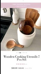 Non-Stick Wooden Kitchen Utensil Set 7 Natural Teak Tools for Cooking