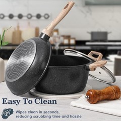 SODAY 12 Pcs Pots and Pans Set Non Stick, Cookware Sets 12 Pieces, Black