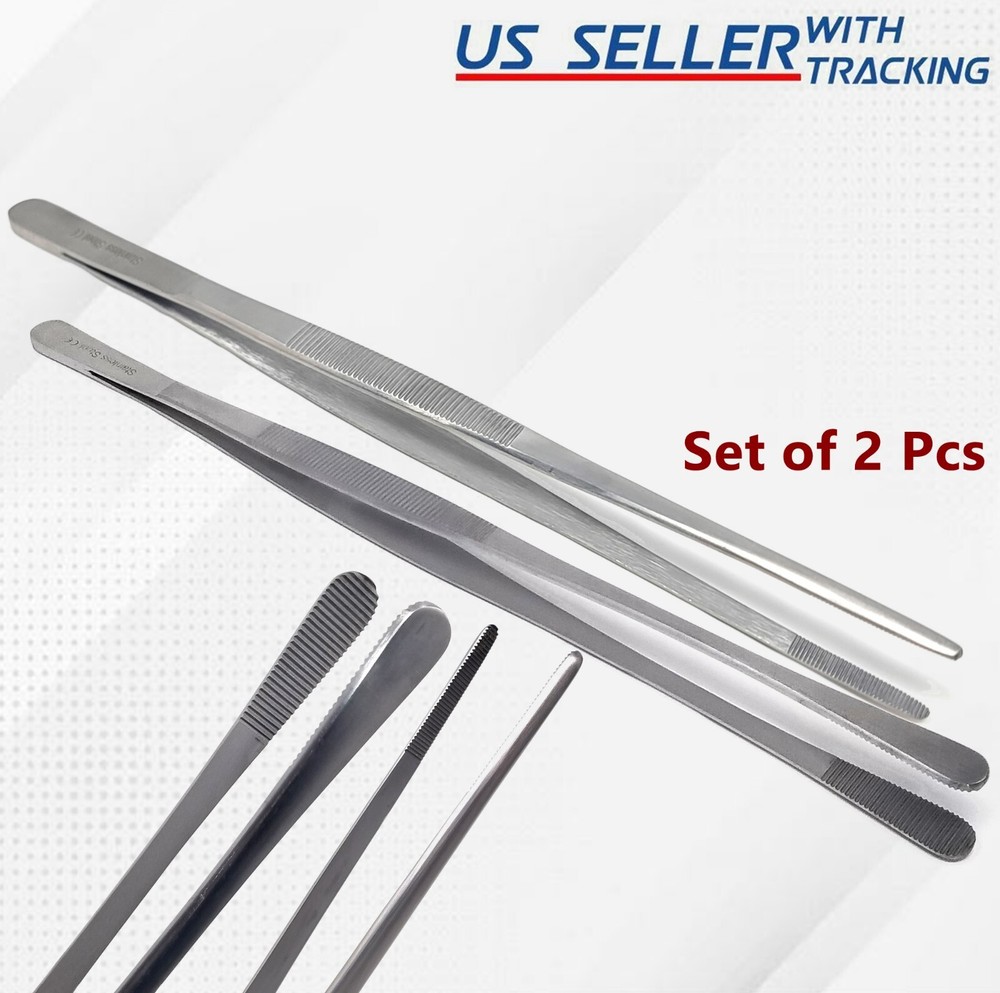2 Pcs Kitchen Tweezer 12″ Straight & Round Set Long Food Tongs Chef DIY German G