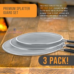 13″, 11.5″, 9.5″ Stainless Steel Fine Mesh Splatter Screen Set, Black Handles