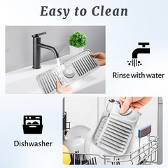 14.6 inch Faucet Mat for Kitchen Sink Splash Guard, 7° Slope Silicone Sink Wa…