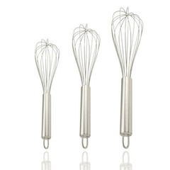 Set of 3 STAINLESS STEEL BALLOON WIRE WHISK SET WHIP MIX STIR BEAT 8/10/12 inch