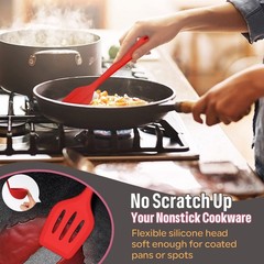 Silicone Kitchen Utensils Set, 23 Pcs Red Cooking Utensils Tools with Holder fo