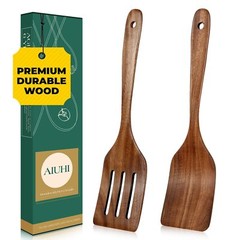 TEAK WOOD SPATULA FOR COOKING DURABLE FLAT TURNER AND SLOTTED SPATULA FOR NONSTI