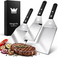 3 Mirror Polished Stainless Steel Griddle Spatula Set With Beveled Edges Grill