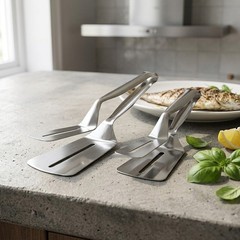 2 Pack Multi Purpose Spatula Tongs Stainless Steel Kitchen Cooking Serving Set