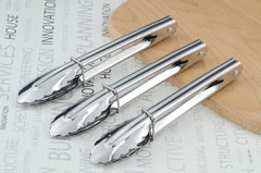 HINMAY 7-Inch Small Stainless Steel Serving Tongs, Set of 3 (Silver) | 7-Inch Mi