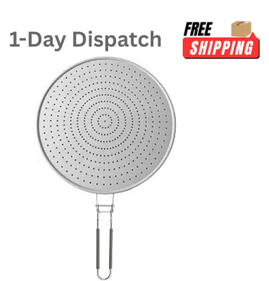 Silicone Splatter Screen for Frying Pan 13 Inch Foldable Handle Black